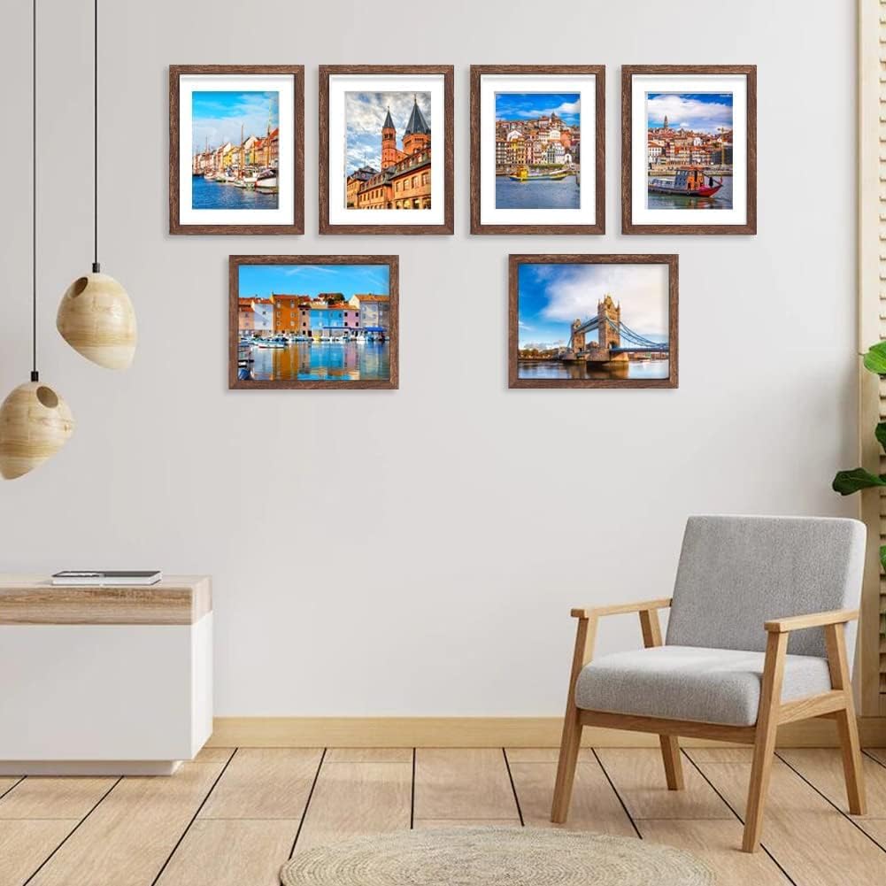 11x14 Picture Frame Set of 6, Display Pictures 8x10 with Mat or 11x14 Without Mat for Wall