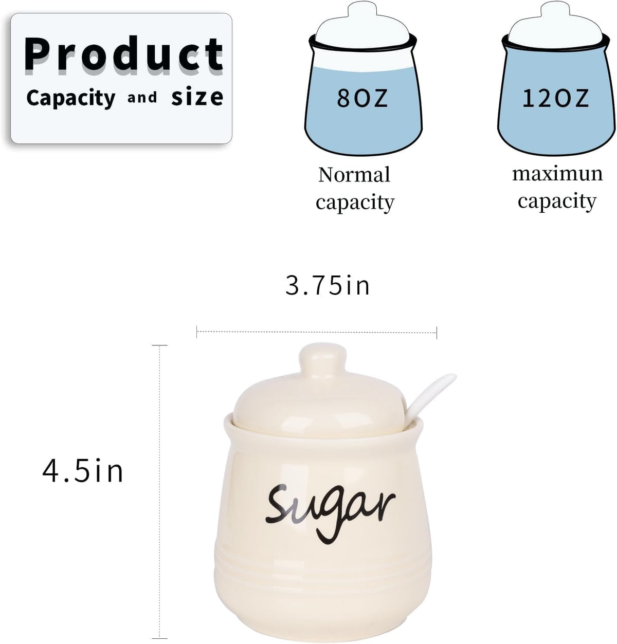 HAOTOP 12oz Sugar Bowl with Lid and Spoon,Ceramic Sugar Jar Sugar Dispenser Sugar Container Coffee