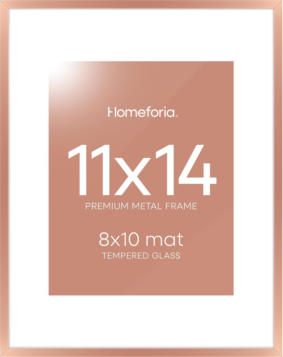 Homeforia 11x14 Picture Frame Rose Gold, High End Metal 11x14 Wall Hanging Frame with Mat 8x10, 11