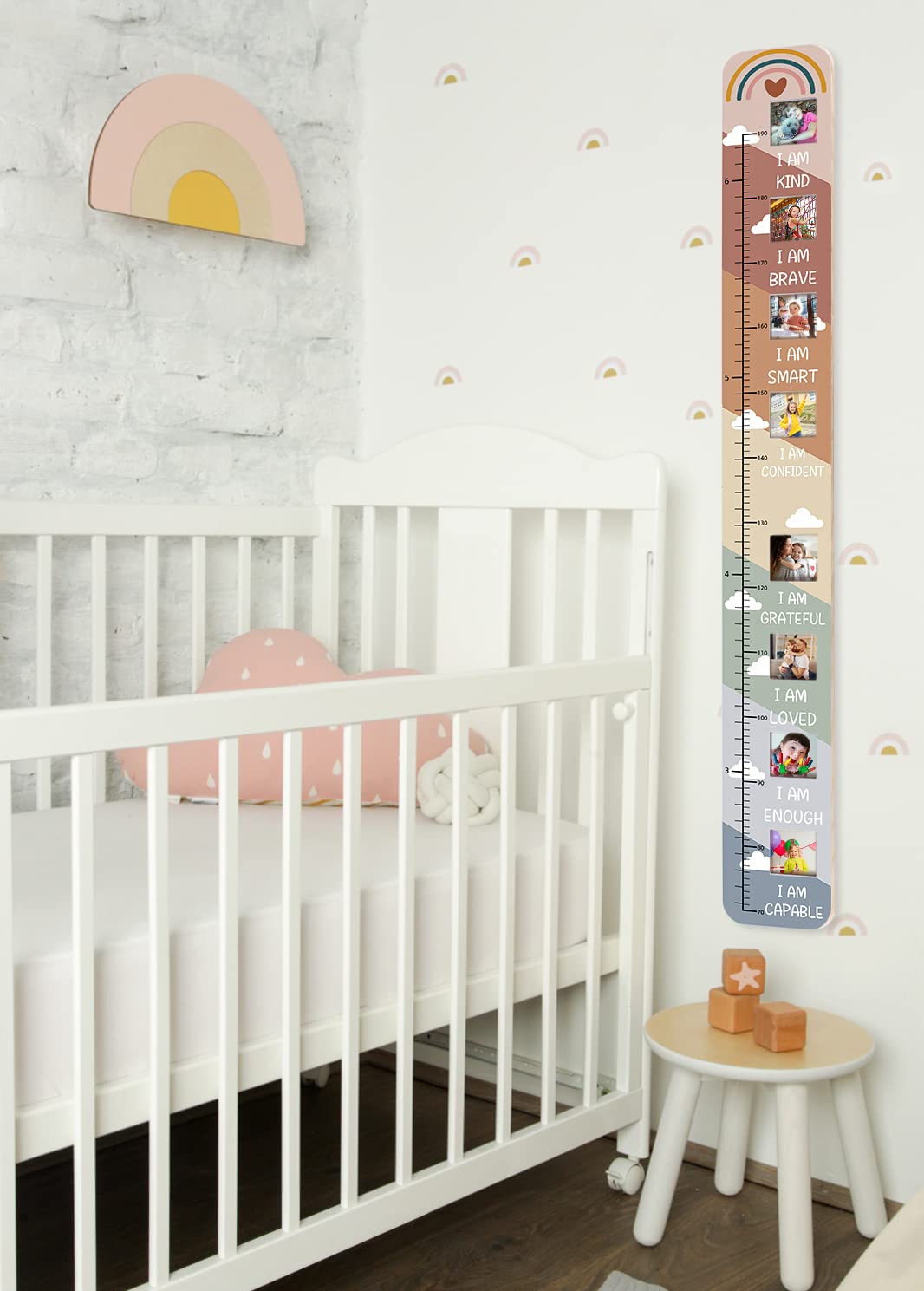 Solid Wood Inspirational Growth Chart for Kids with Photo Windows, Motivational Height Chart for