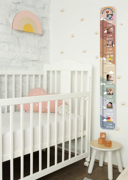 Solid Wood Inspirational Growth Chart for Kids with Photo Windows, Motivational Height Chart for