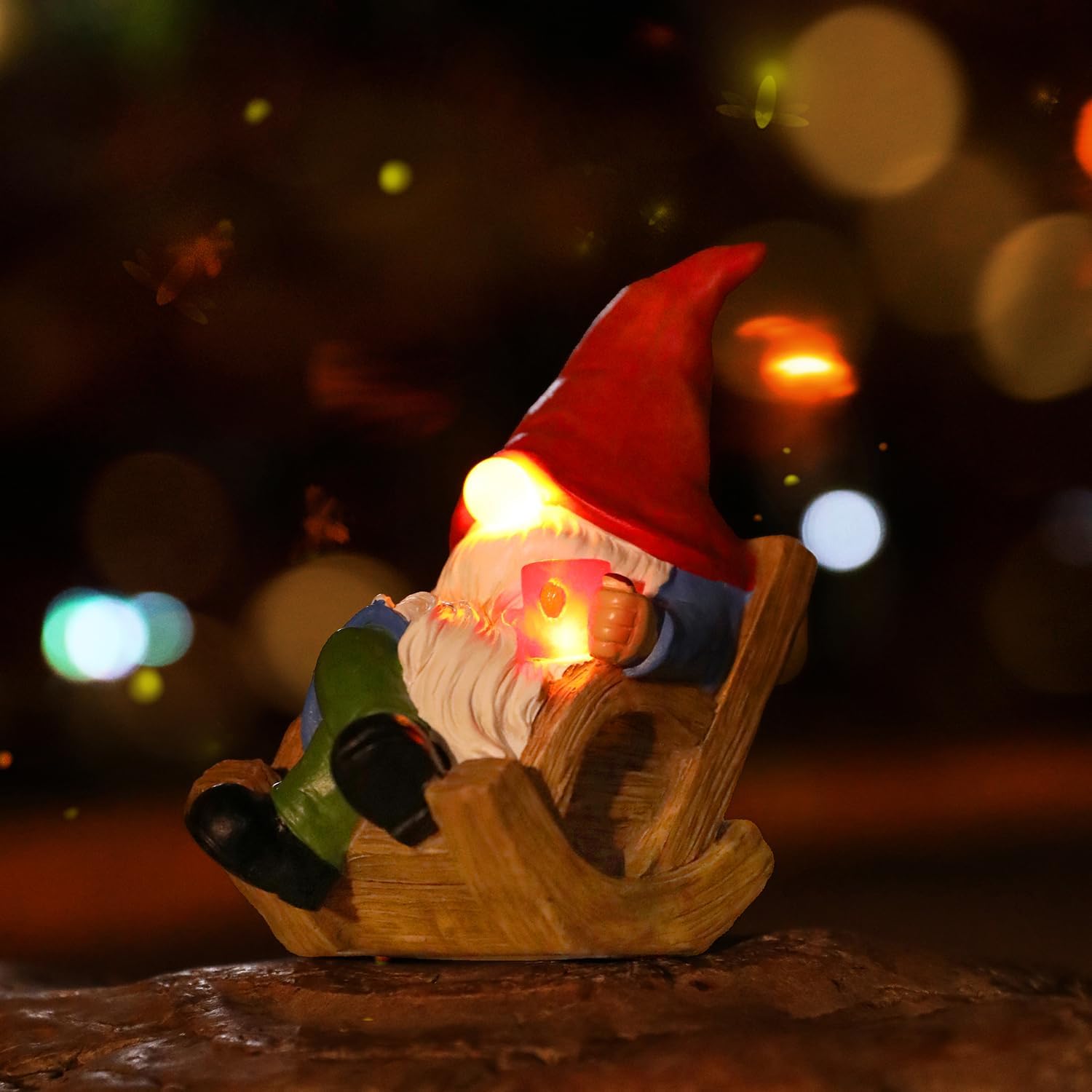 Solar Garden Gnomes Outdoor Statue with Solar Lights,7.1“ Figurine Lights Solar Garden Yard