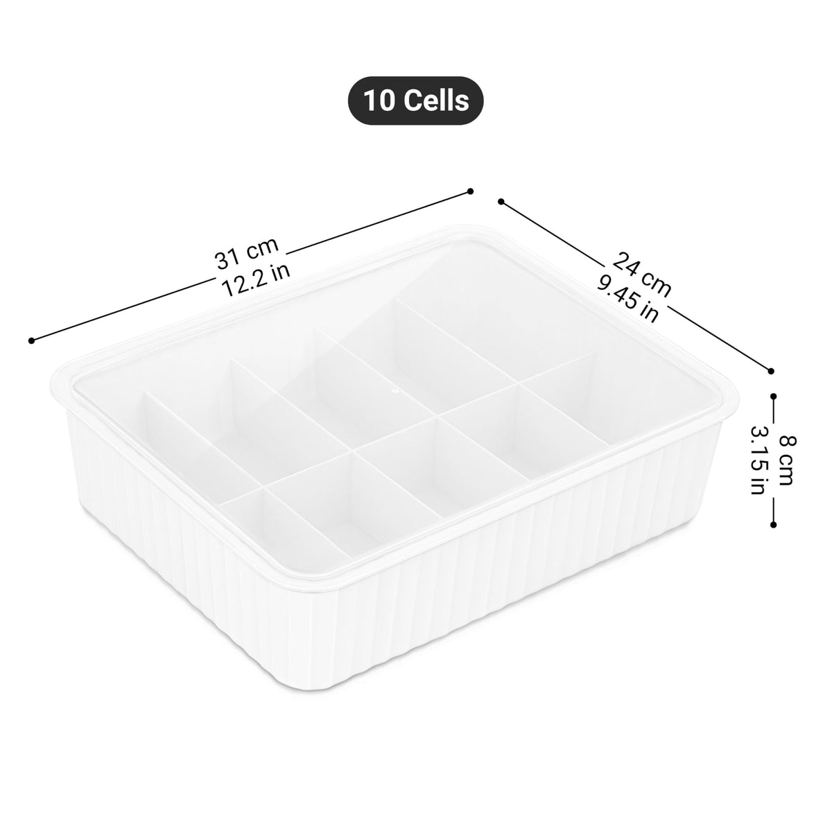 Cetomo 10 Cells Plastic Underwear Sock Drawer Organizer with Lid, Lidded Storage Box with Dividers