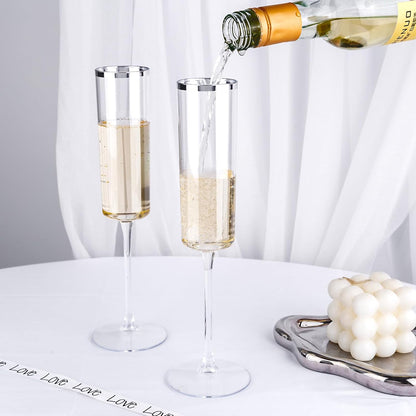 Ciaell 24 Pack Silver Plastic Champagne Flutes - 6 Oz Disposable Champagne Glasses - Square Silver