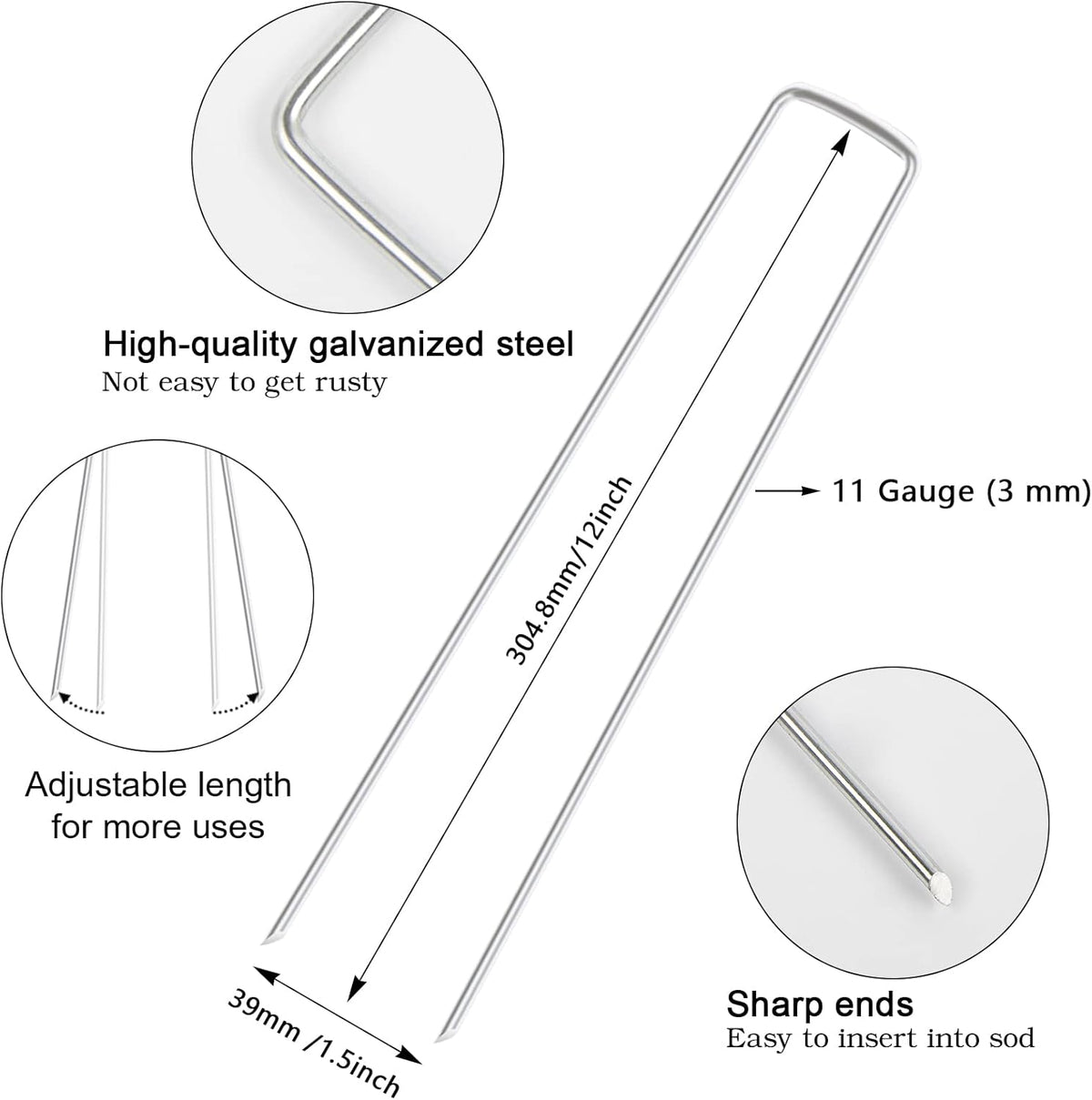 FEED GARDEN 12 Inch 100 Pack Galvanized Landscape Staples 11 Gauge Anti-Rust Garden Stakes