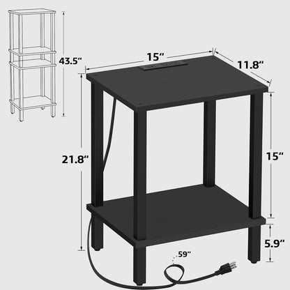 TUTOTAK End Table with Charging Station, Set of 2, Side Table with USB Ports and Outlets