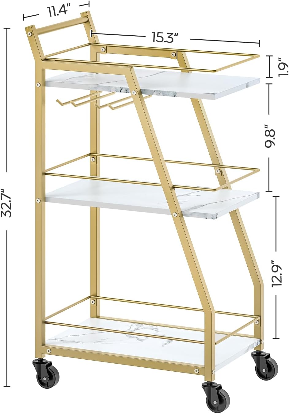Bar Cart, Gold Bar Cart for The Home, Small Bar Cart on Wheels, Beverage Cart, Home Bar Serving