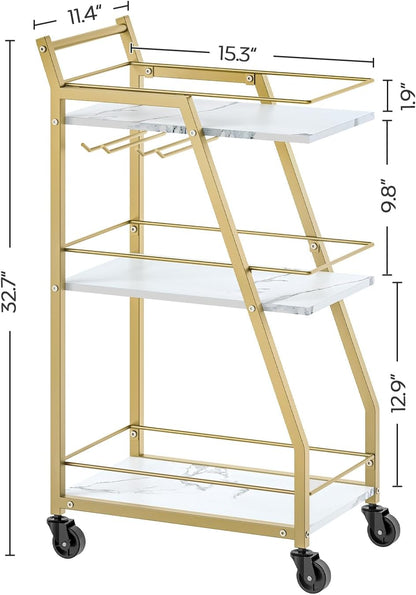 Bar Cart, Gold Bar Cart for The Home, Small Bar Cart on Wheels, Beverage Cart, Home Bar Serving