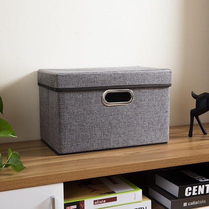 PRANDOM Foldable Storage Boxes with Lids [1-Pack] Linen Fabric Collapsible Storage Bins Organizer