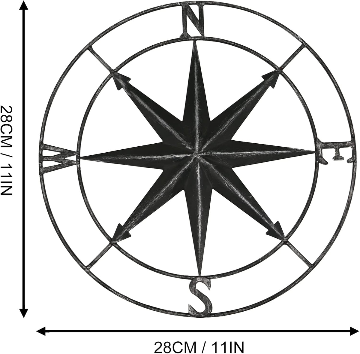 aboxoo Round Metal Compass Decorative Compass Metal Wall Art Hanging Wall Sculpture 11 Inch Black