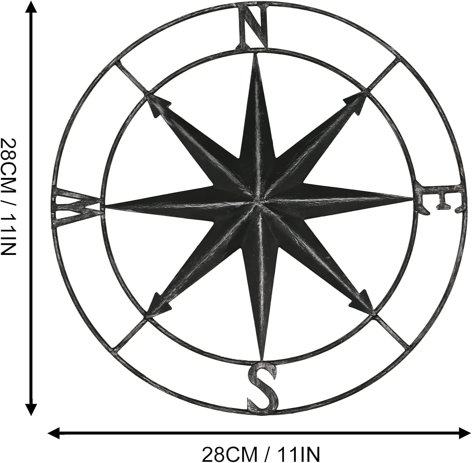 aboxoo Round Metal Compass Decorative Compass Metal Wall Art Hanging Wall Sculpture 11 Inch Black