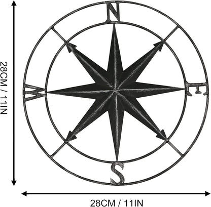 aboxoo Round Metal Compass Decorative Compass Metal Wall Art Hanging Wall Sculpture 11 Inch Black
