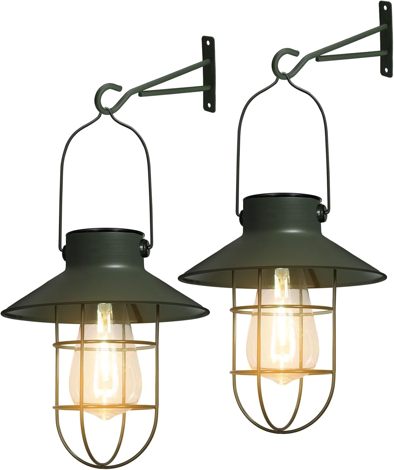 pearlstar Solar Lanterns Outdoor Metal Solar Powered Hanging Lights Waterproof for Wall Barn Yard