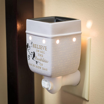 Elanze Designs Birds on a Tree Believe Grey Ceramic Stoneware Electric Plug-in Outlet Wax and Oil