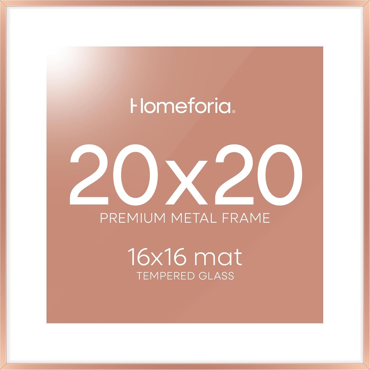 Homeforia 20x20 Picture Frame Rose Gold, High End Metal 20 x 20 Square Poster Frame with Mat 16 x