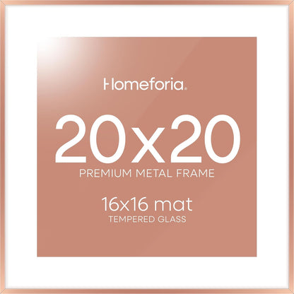 Homeforia 20x20 Picture Frame Rose Gold, High End Metal 20 x 20 Square Poster Frame with Mat 16 x