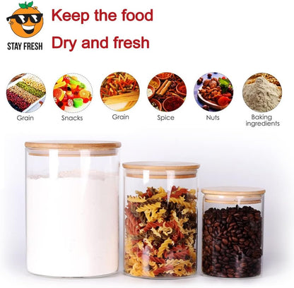 Glass Flour and Sugar Containers, Set of 3 Large Glass Flour Canister with Airtight Lids, Pantry