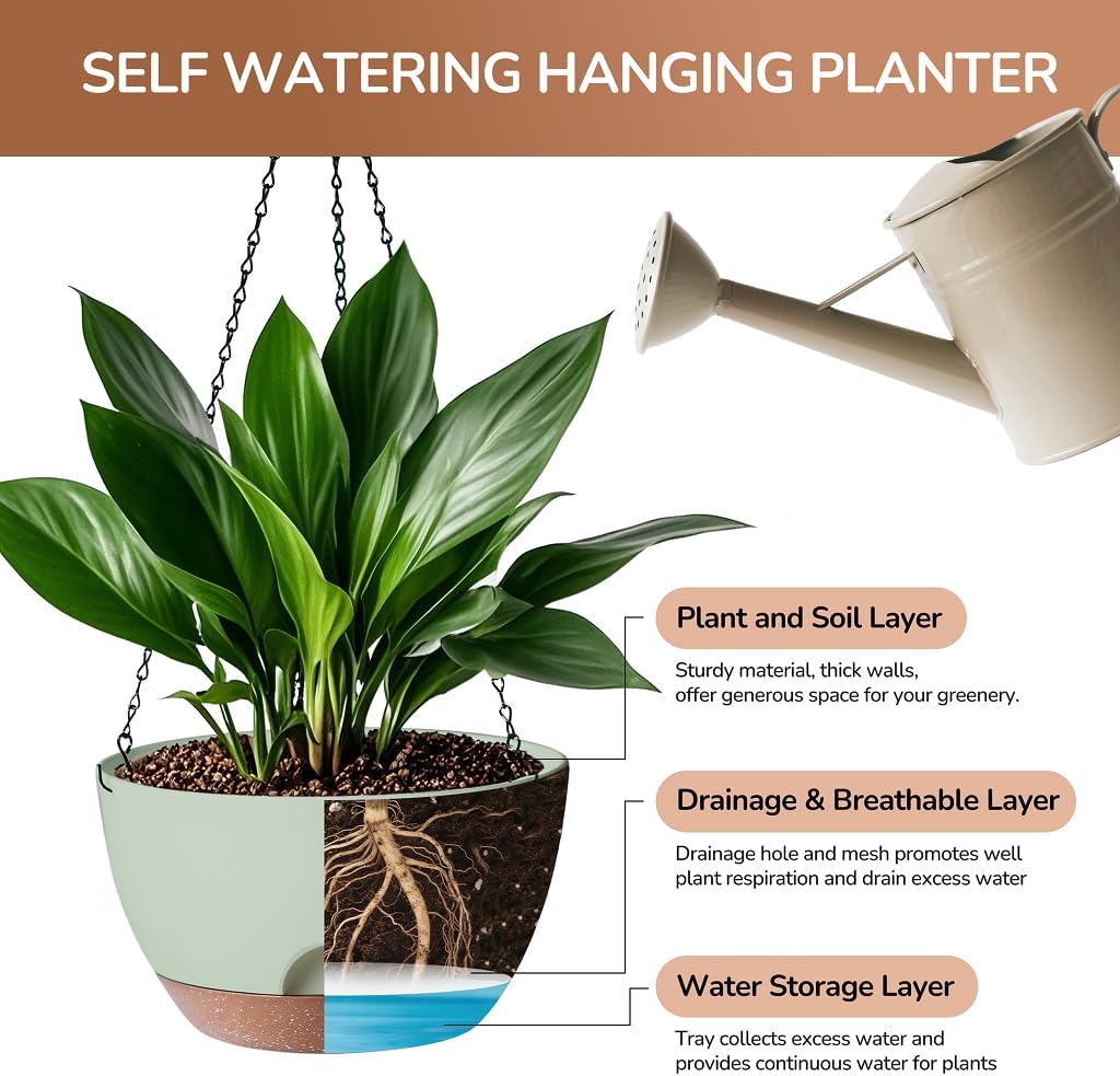 12 Inch Hanging Baskets for Plants Outdoor, Hanging Planters for Indoor Outdoor Plants, Hanging