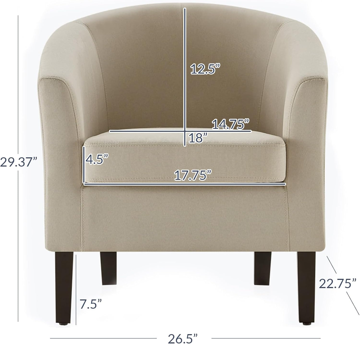 BELLEZE Accent Barrel Chair, Faux Leather Round Club Tub Sofa Corner Chair with Flared Legs and
