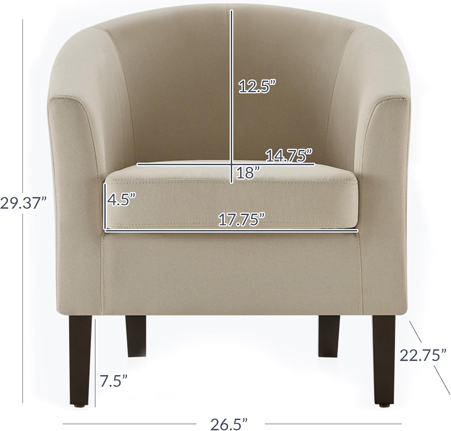 BELLEZE Accent Barrel Chair, Faux Leather Round Club Tub Sofa Corner Chair with Flared Legs and