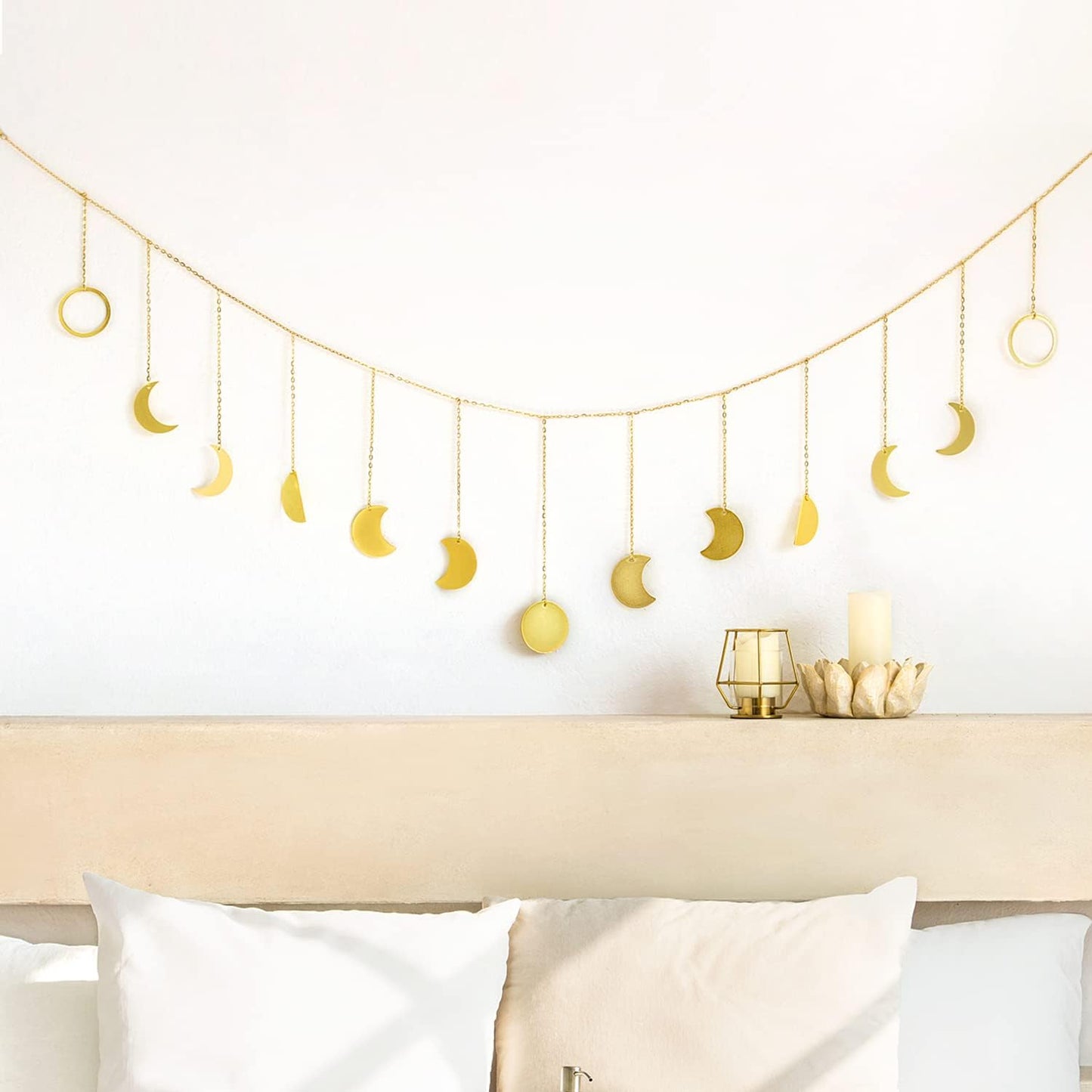 Mkono Moon Phase Wall Hanging Boho Aesthetic Room Decor Metal Moons Garland Hanging Art Bohemian
