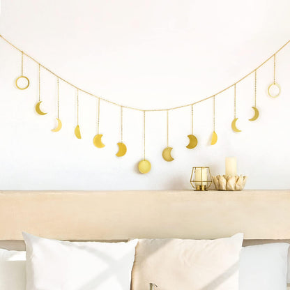 Mkono Moon Phase Wall Hanging Boho Aesthetic Room Decor Metal Moons Garland Hanging Art Bohemian