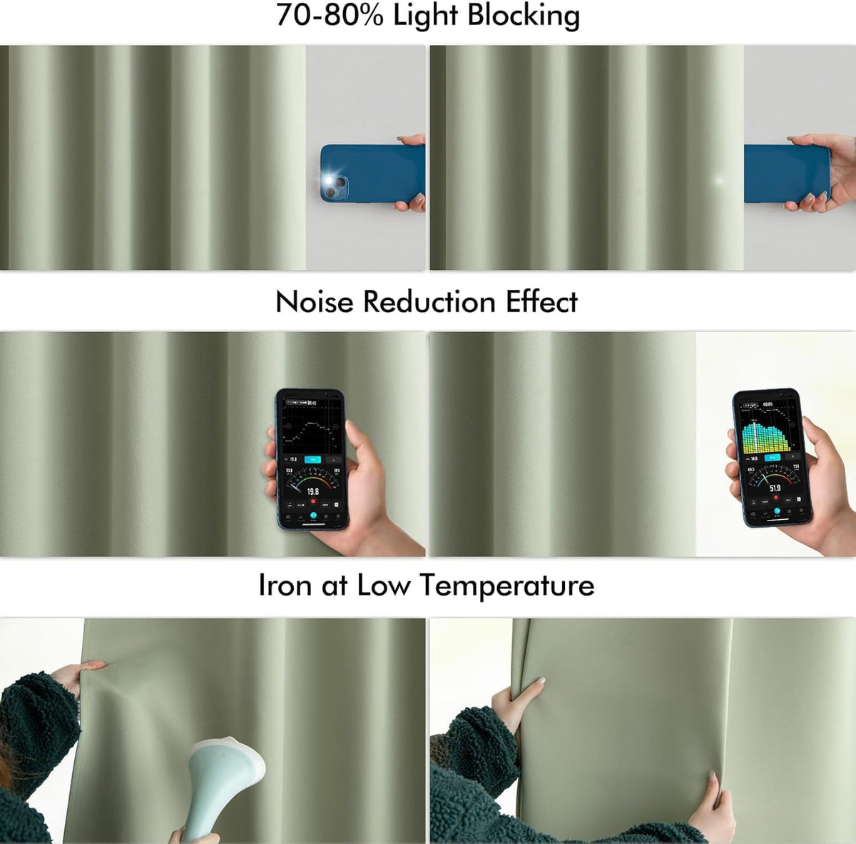 MIULEE Sage Green Back Tab Blackout Curtains 72 Inch Length 2 Panels Set for Living Room Bedroom