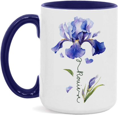 Customized Iris Flower Lover Cup, Custom Name Flower Ceramic Mug, Novelty Flower Themed Accent Cup