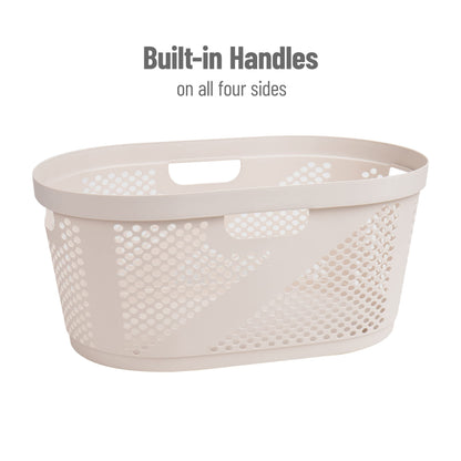 Mind Reader 40L Laundry Basket, Clothes Hamper, Premium Wicker Design, Plastic, Ivory