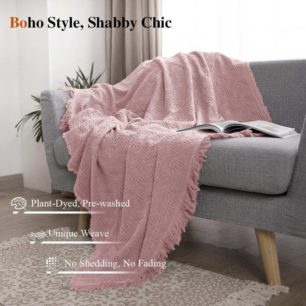 Simple&Opulence 100% Cotton Throw Blanket for Bed, Couch, Boho Luxury Geometric Knit Woven Blanket