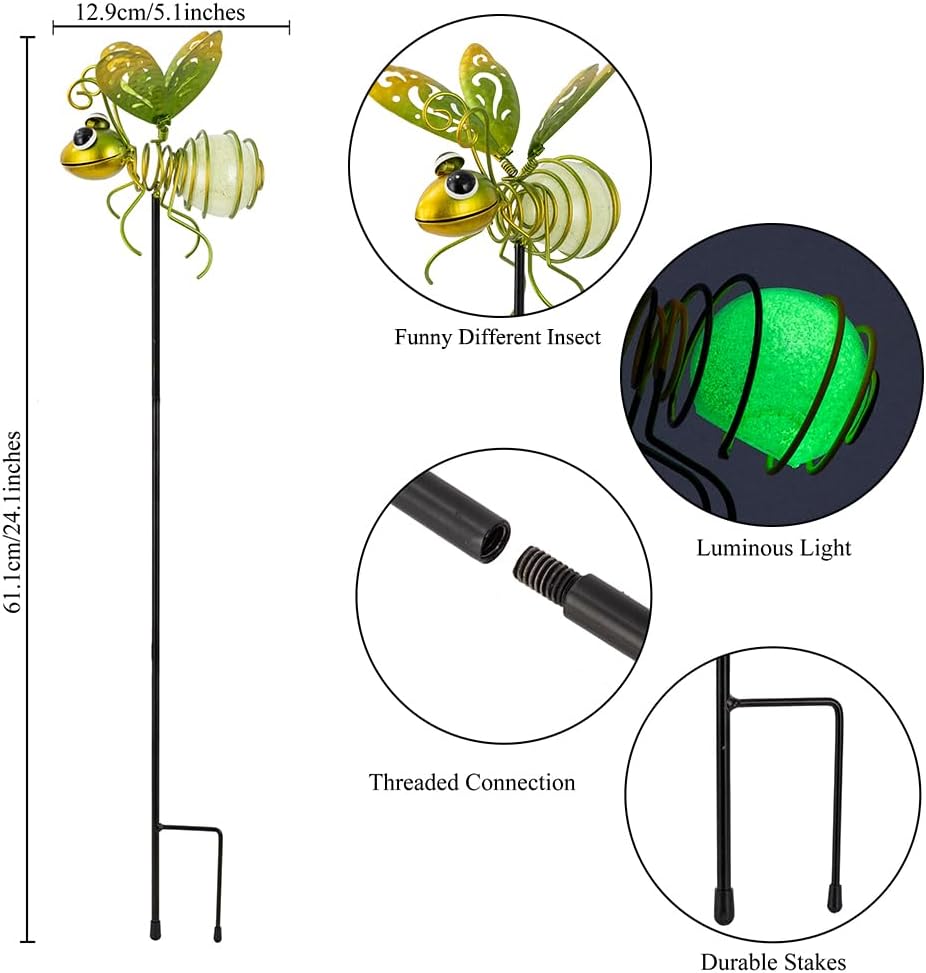 Garden Decor for Outside,3 Pcs Luminous Insect Garden Decorative Stakes,Glow in The Dark Bee Lights
