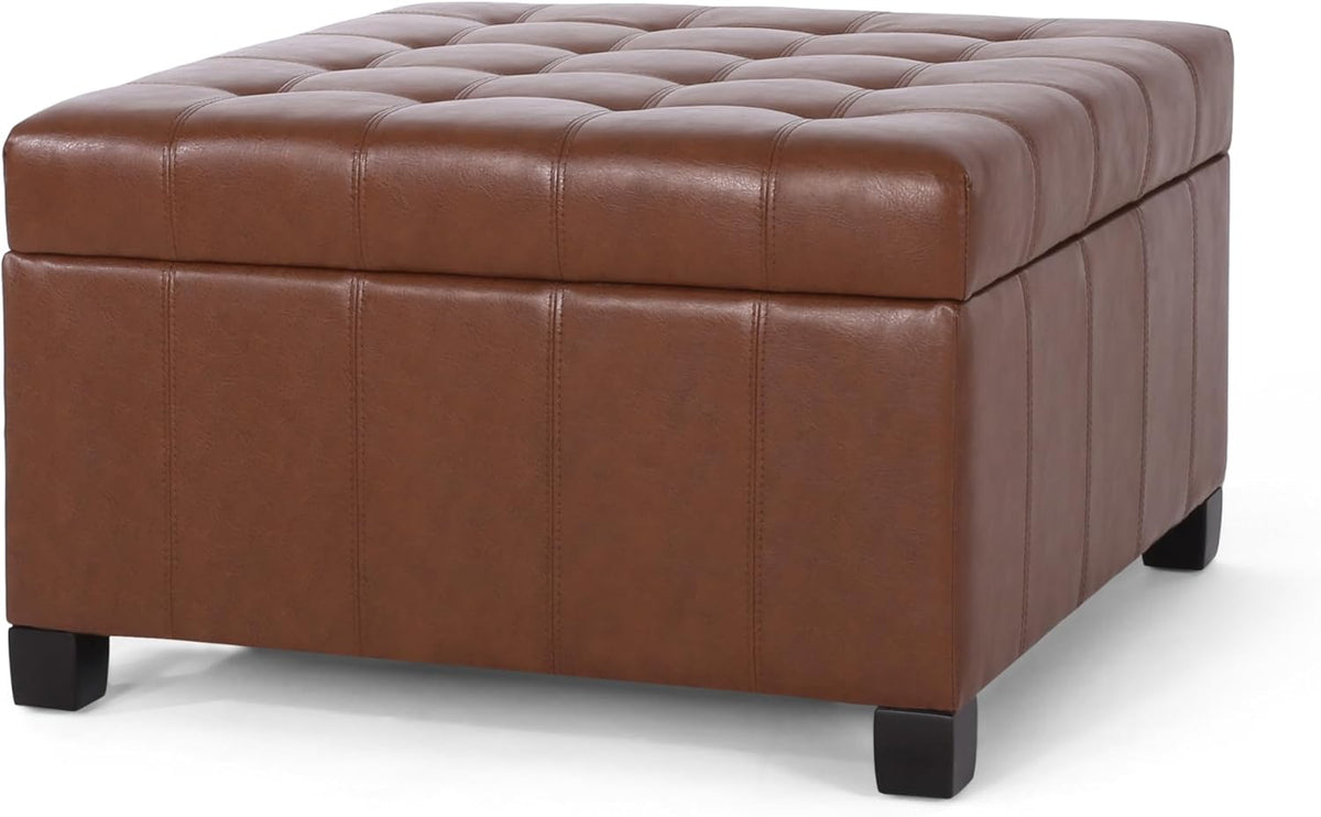 Christopher Knight Home Faux Leather Storage Ottoman Square Ottoman End of Bed Ottoman Cube for