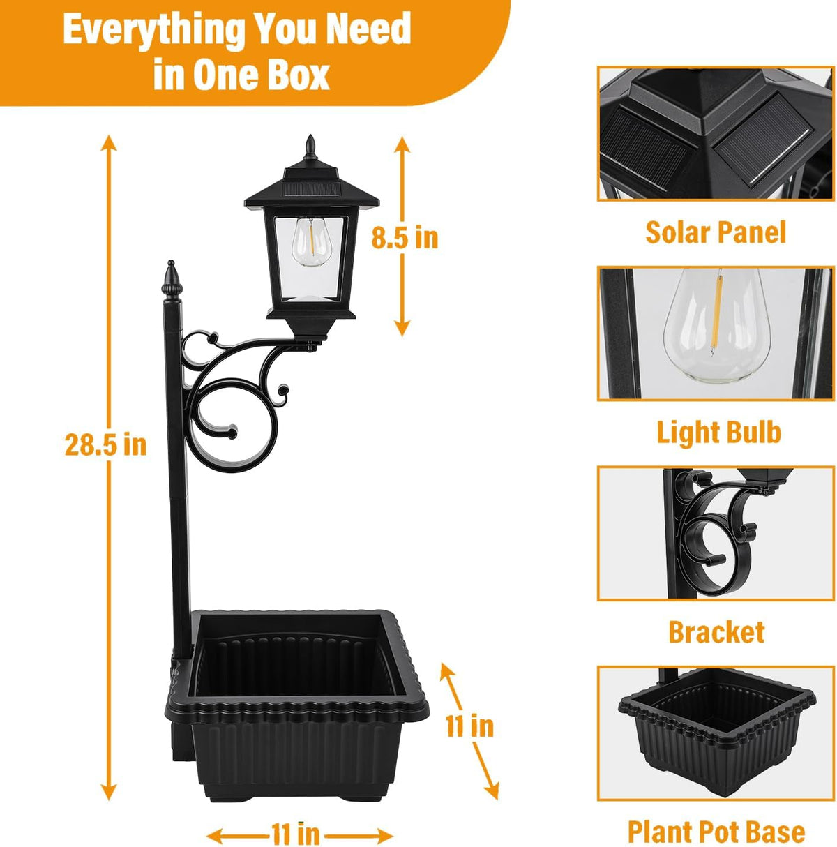 Solar Lamp Post Light with Planter, 2 in 1 Outdoor Flower Pots, Wall Mount or Freestanding