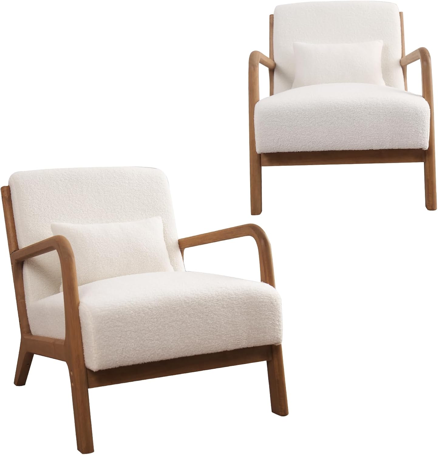 INZOY Mid Century Modern Accent Chair Set of 2, Lamb Wool Fabric Living Room Chairs with Waist
