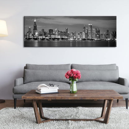 Wieco Art Chicago City Center Skyline in Black and White Canvas Prints Modern Canvas Art Cityscape