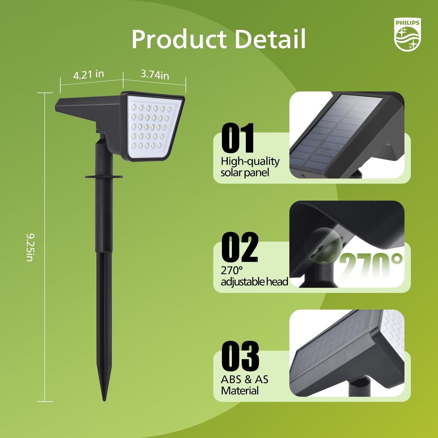 Philips 6 Packs Solar Spot Lights Outdoor Waterproof, 28 LED 7500K Solar Powered Landscape Pathway