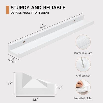 Fun Memories Picture Ledge Shelf, 24 Inch Floating Shelves Set of 2, Nursery Book Shelves for Toys