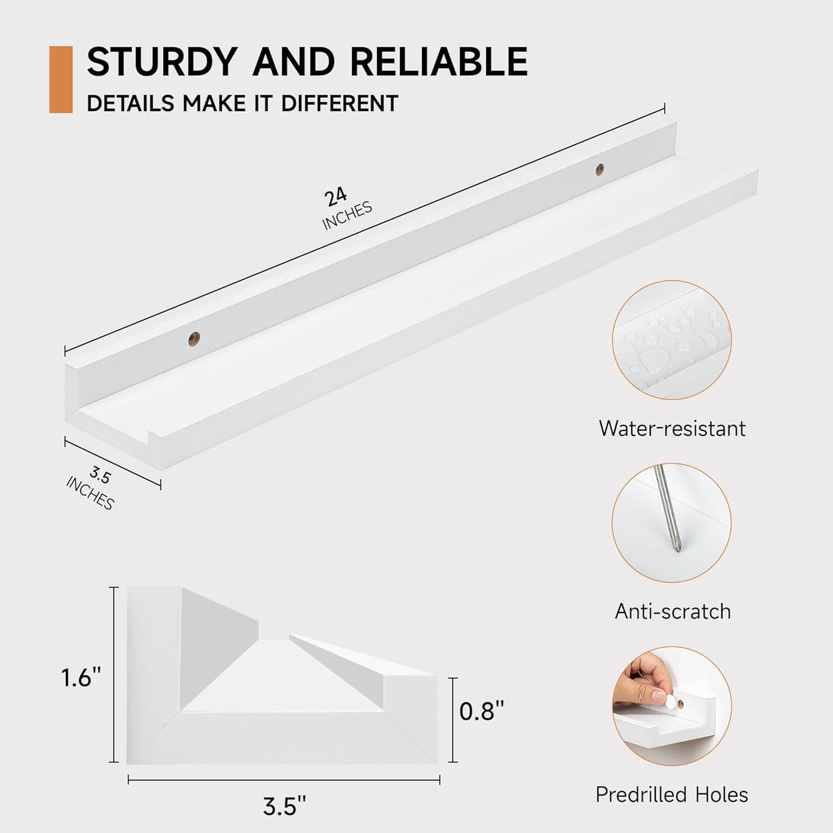 Picture Ledge Shelf for Wall, Floating Shelves Set of 4, 24 Inch Long Nursery Book Shelves for Toys