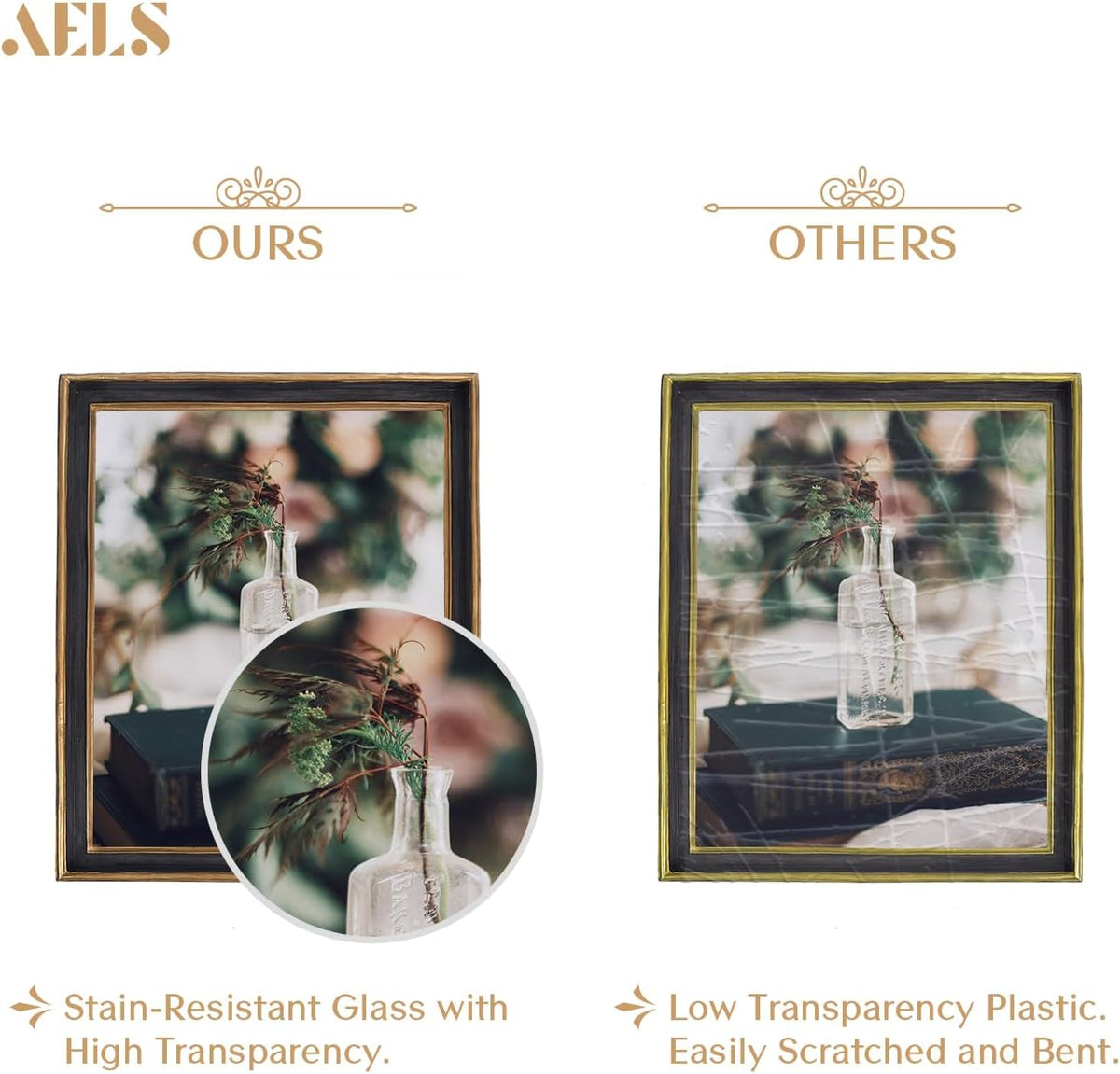 AELS 8x10 Inch Vintage Picture Frame, Elegant Antique Photo Frames with Glass Front, Photo Display