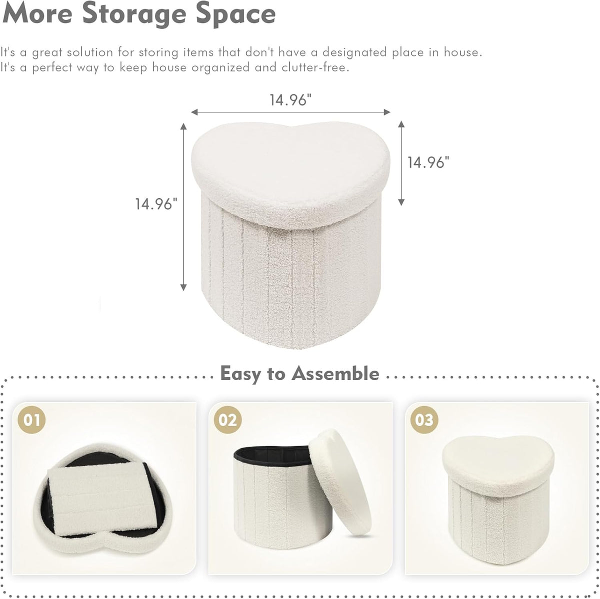 B FSOBEIIALEO Storage Ottoman Cube, Heart Shaped Ottomans with Storage Foot Stool Footrest for