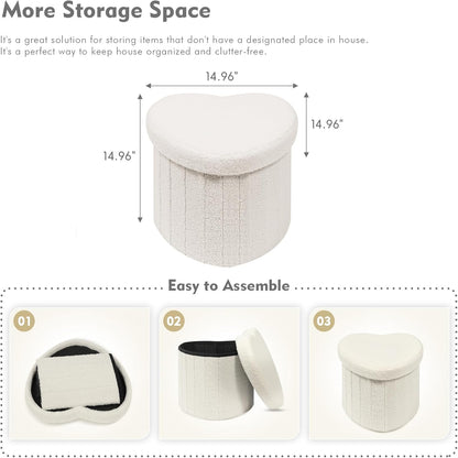 B FSOBEIIALEO Storage Ottoman Cube, Heart Shaped Ottomans with Storage Foot Stool Footrest for