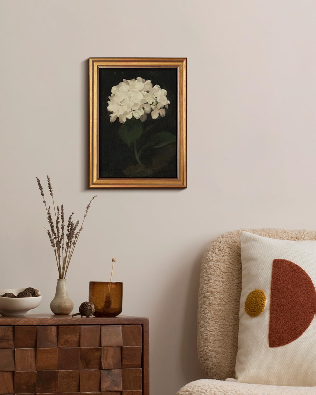 HUARCEY Gold Framed Vintage Wall Art for Living Room, Flowers Painting Canvas Prints Shelf Decor