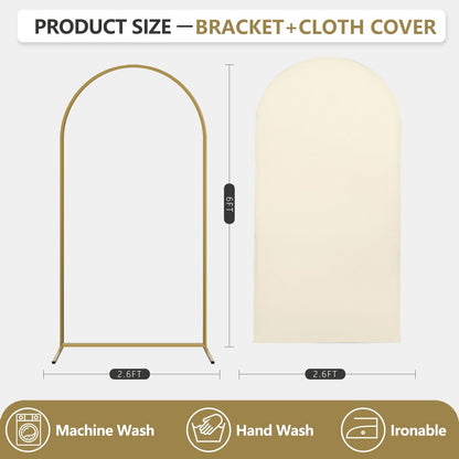 Arch Backdrop Stand and Cover Set, Metal Balloon Arch Backdrop 6ft, Gold Arched Stand Frame for
