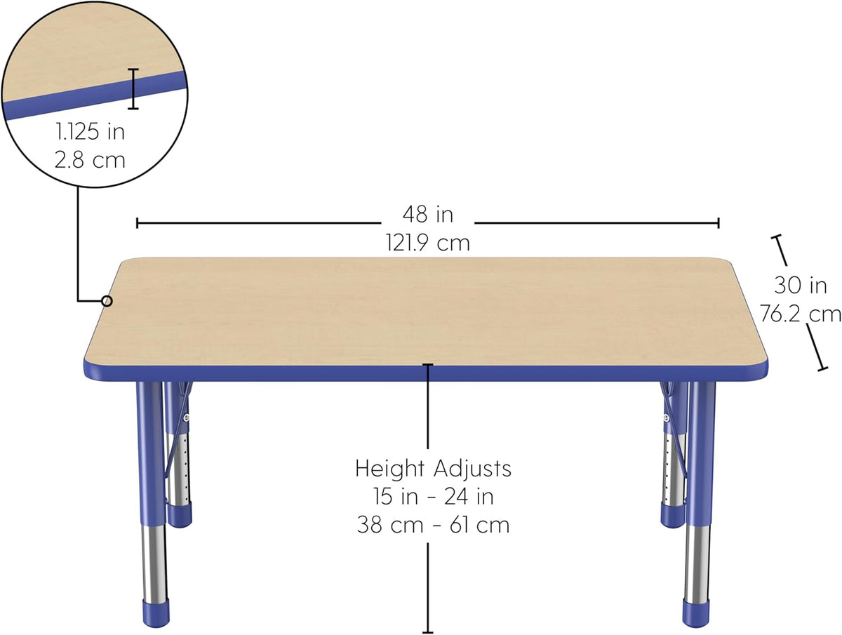 FDP Rectangle Activity School and Classroom Kids Table (30 x 48 inch), Chunky Toddler Legs