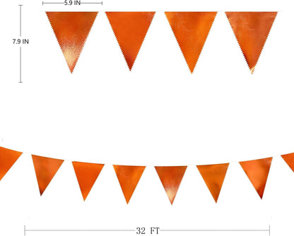 Orange Party Decorations Metallic Fabric Triangle Pennant Banner Flag Bunting Garland for Fall
