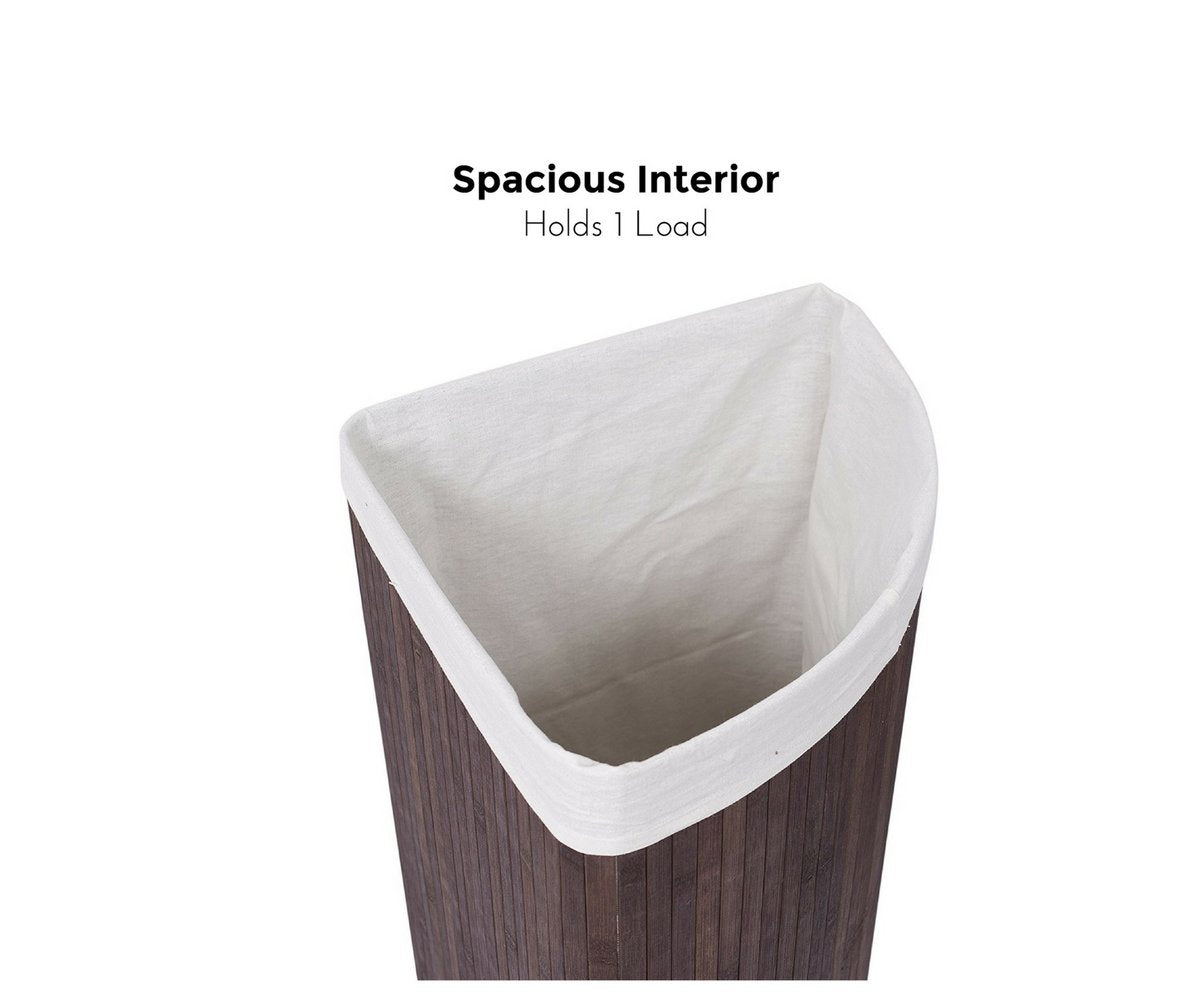 BirdRock Home Corner Laundry Hamper with Lid and Cloth Liner | Bamboo | Espresso | Easily Transport