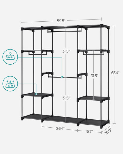 SONGMICS Portable Closet, Freestanding Closet Organizer, Clothes Rack with Shelves, Hanging Rods
