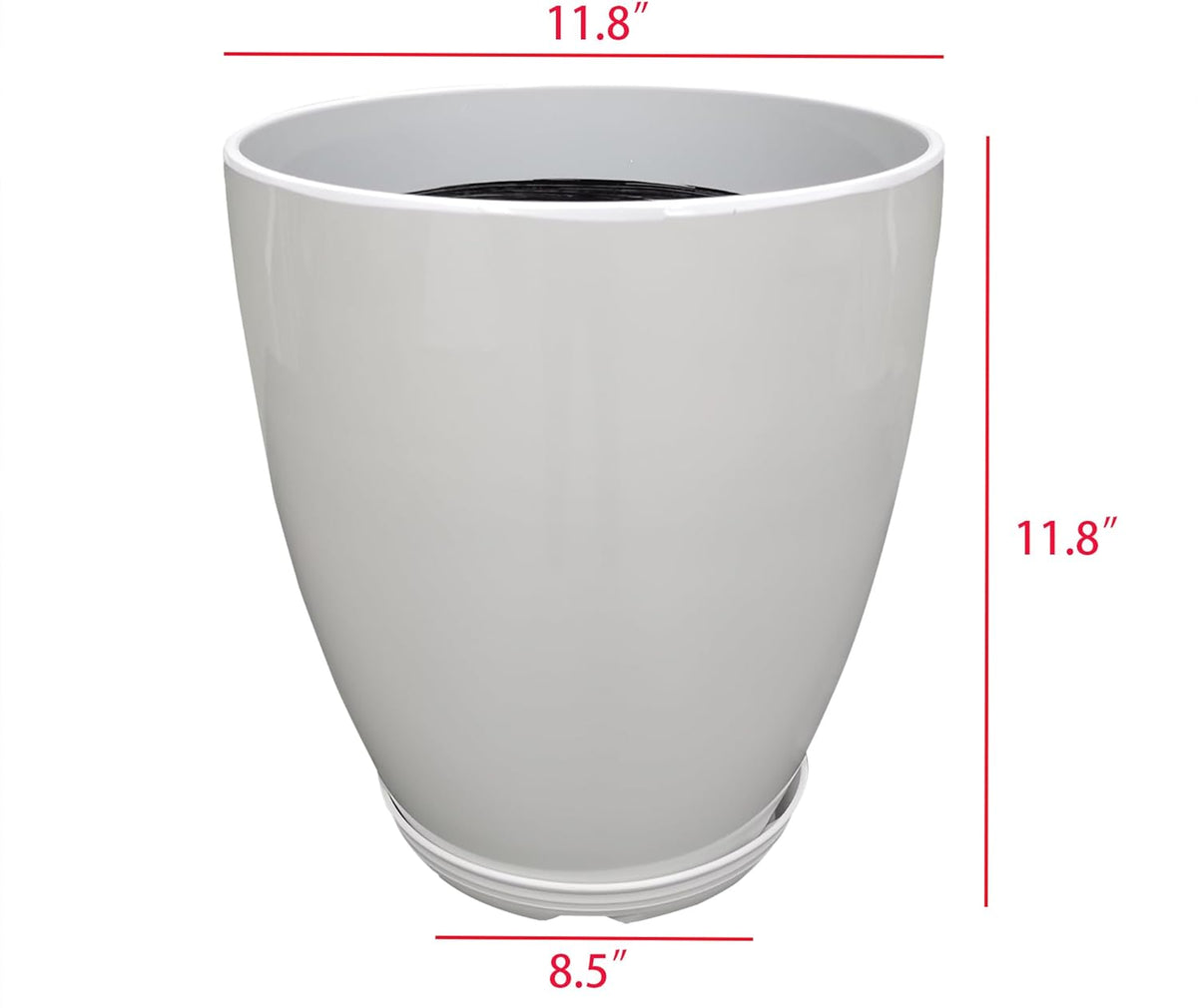 FixtureDisplays® 11.8" Diameter 11.8" Tall White Plant Pots, Plastic Flower Pots with Drainage