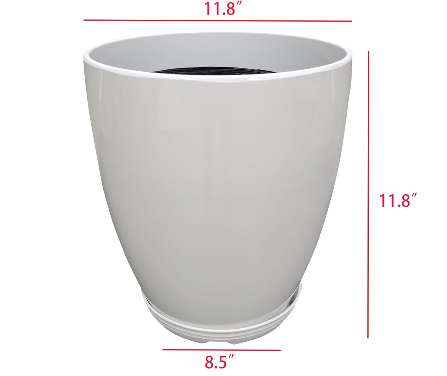 FixtureDisplays® 11.8" Diameter 11.8" Tall White Plant Pots, Plastic Flower Pots with Drainage