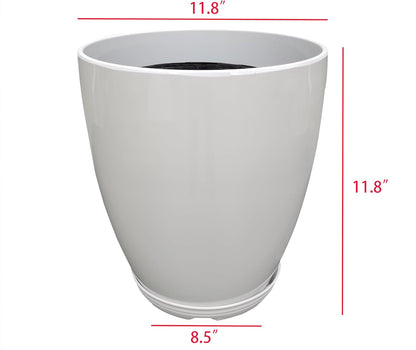 FixtureDisplays® 11.8" Diameter 11.8" Tall White Plant Pots, Plastic Flower Pots with Drainage